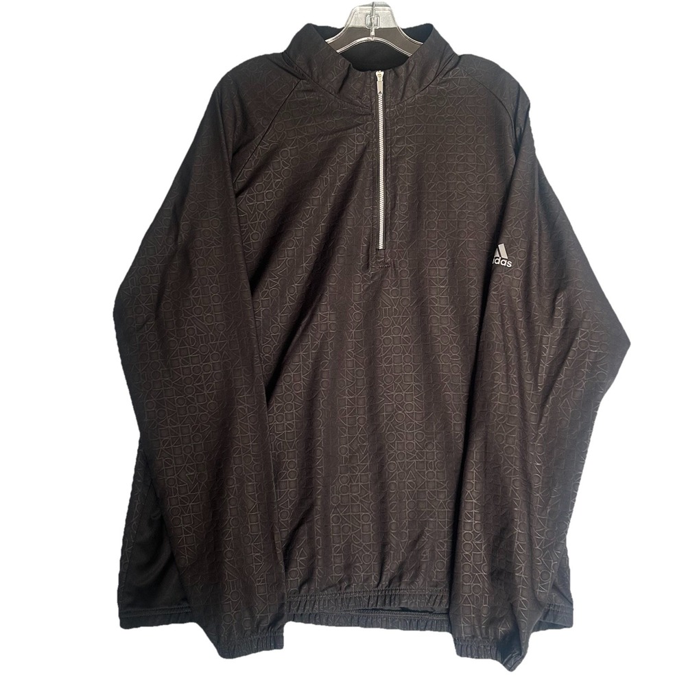 Adidas Debossed Quarter Zip Crew Pullover Jacket Black  Men's  Size 2XL
